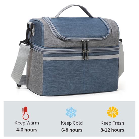 Insulated Lunch Bag Double Deck Lunch Tote Large Leakproof Expandable Lunch Box Reusable Tote Cooler Bag with Pocket for Work Picnic Outdoor