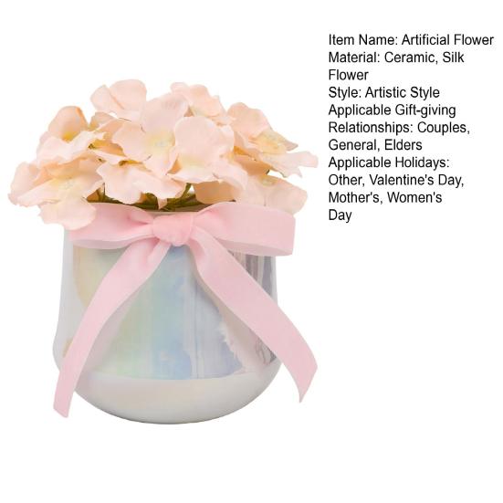 Искусственный цветок в керамической вазе с шелковым бантом Мягкая реалистичная композиция из искусственных цветов Декор для дома, рабочего стола, столешницы