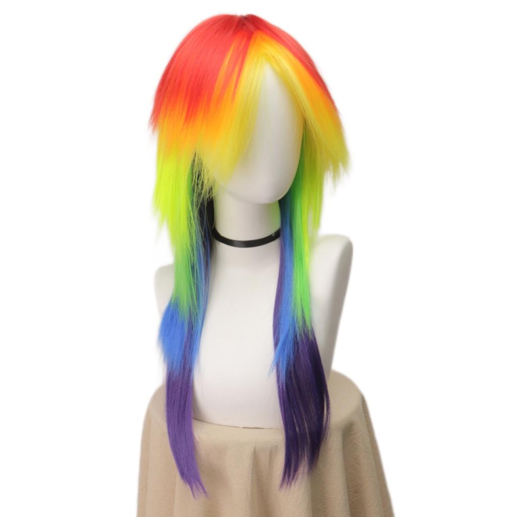 Anime Synthetic Hair Women's Cosplay Rainbow Dash Multi Color Heat Resistant Party Wigs for Women Costume Halloween