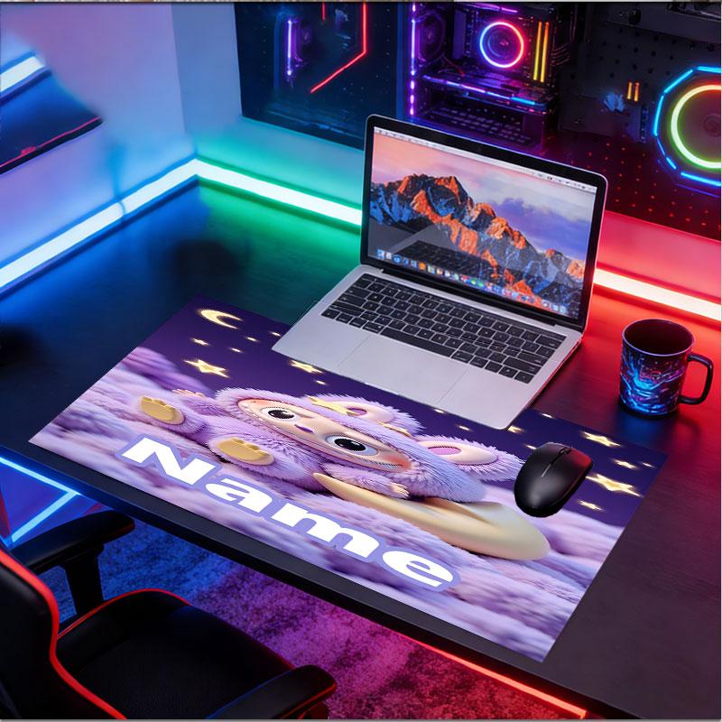 Custom Name Personalized Labubu Pattern Mousepad, Laptop PC Desk Mat, Decorative Desk Mat for Home Keyboard Pad Gift