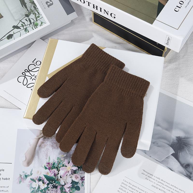 1 пара утолщенных вязаных однотонных теплых перчаток с закрытыми пальцами, унисекс, подходят для езды на велосипеде на открытом воздухе осенью и зимой
