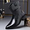 FashionAlligator Pattern Leather Ankle Boots for Men British Style Big Size Fashion Dress Shoes Male Black Designer Chelsea Boots Man