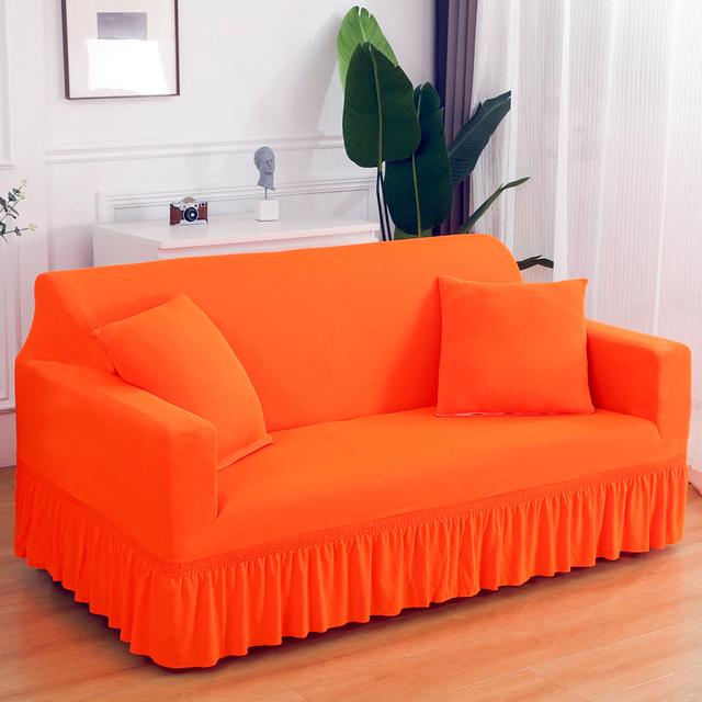 1 /2 /3 /4 Seater Stretch Sofa Skirt Cover For Living Room Nordic Solid Color Couch Slipcover With Skirt Hem Armchair Protector