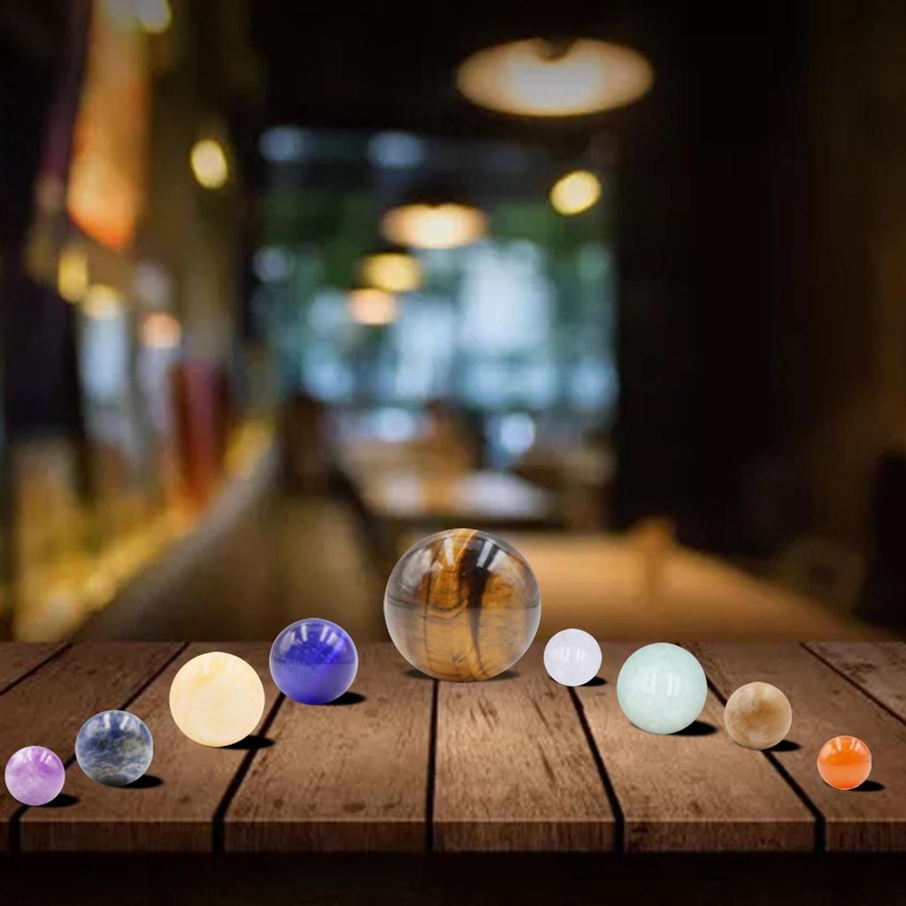 Персонализированная основная солнечная система, 9 планет, сфера из натуральных драгоценных камней с деревянной подставкой, подарочная коробка, украшения для рабочего стола, предметы интерьера