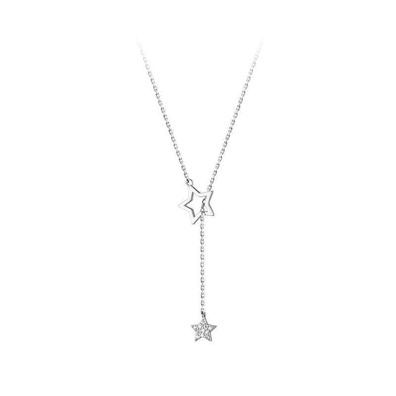 WANTME Real 925 Sterling Silver Fashion Korean Romantic Hollow Star Link Chain Clavicle Necklace for Women Wedding Jewelry Gift