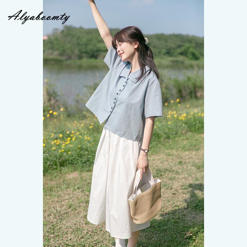 Японская Mori Girl Летняя Женская Белая Миди-юбка с Высокой Посадкой Базовая Повседневная Свободная Хлопковая Юбка Милая Базовая Женская Юбка на Все Случаи Жизни