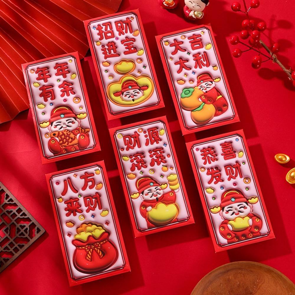 6Pcs/Set Blessing Red Pocket Cartoon Lucky Money Bags Snake Year Red Envelopes  New Year Decoration