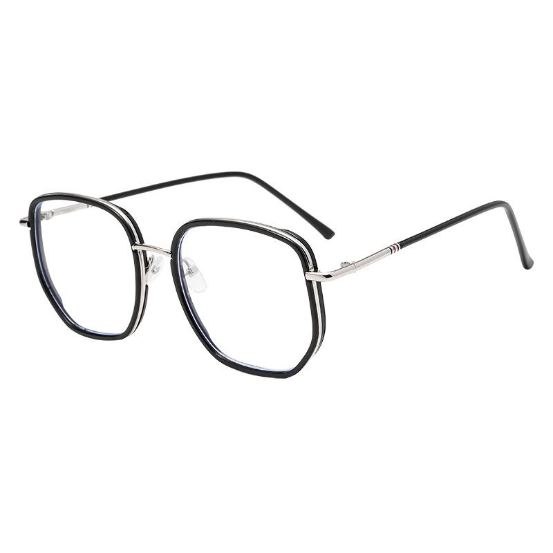 Large frame retro transparent TR glasses frame polygonal alloy ins wind flat mirror
