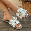 2025 Summer Open Toe Women's Slippers Printing New Outdoor Daily Plus Size Butterfly-knot Soft Bottom Flat Slippers