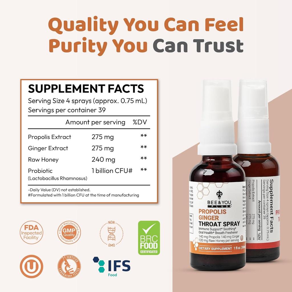 Propolis Raw Honey Throat Spray with Ginger 30ml