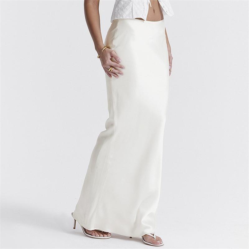 Черная атласная юбка-макси для женщин, высокая талия, кружевные боковые тонкие облегающие юбки-карандаши, женская элегантная клубная вечерние юбка