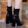 Модные женские ботильоны на высоком каблуке, кожаные туфли, элегантные туфли с острым носком, зимние тренды 2024 года, модные женские готические зимние короткие ботинки Mujer