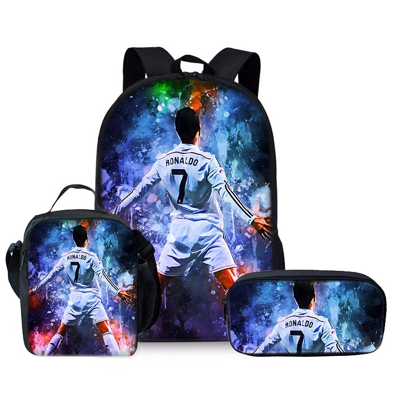 Футболист CR7 Набор из трех предметов Рюкзаки для мальчиков и девочек Лучшие подарки 3D Мультяшный школьный рюкзак для детей