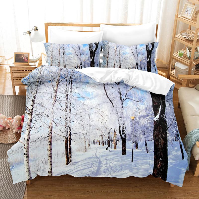Комплект постельного белья Snow Scene Hut, комплект пододеяльников, комплект постельного белья с 3D-печатью, комплект постельного белья размера Queen, модный дизайн