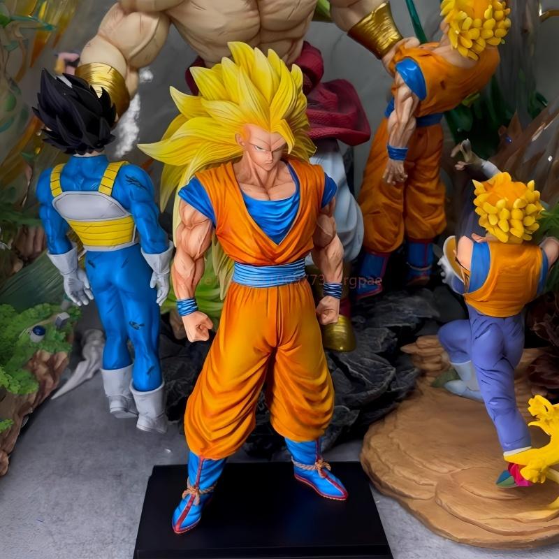 Hot Sale 35cm/13.78inch Super Saiyan 3 Goku Z Son Goku Trendy Ssj3 Figure Led Base Pvc Statue Collection Model Festival Toy Gift