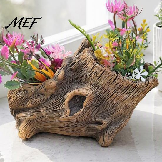 Compact Pots for Leafy Plants Resin Tree Stump Flowerpot Succulents Small Plants, Imitation Wood Grain Planter Leak Proof Planters Indoor Home Office