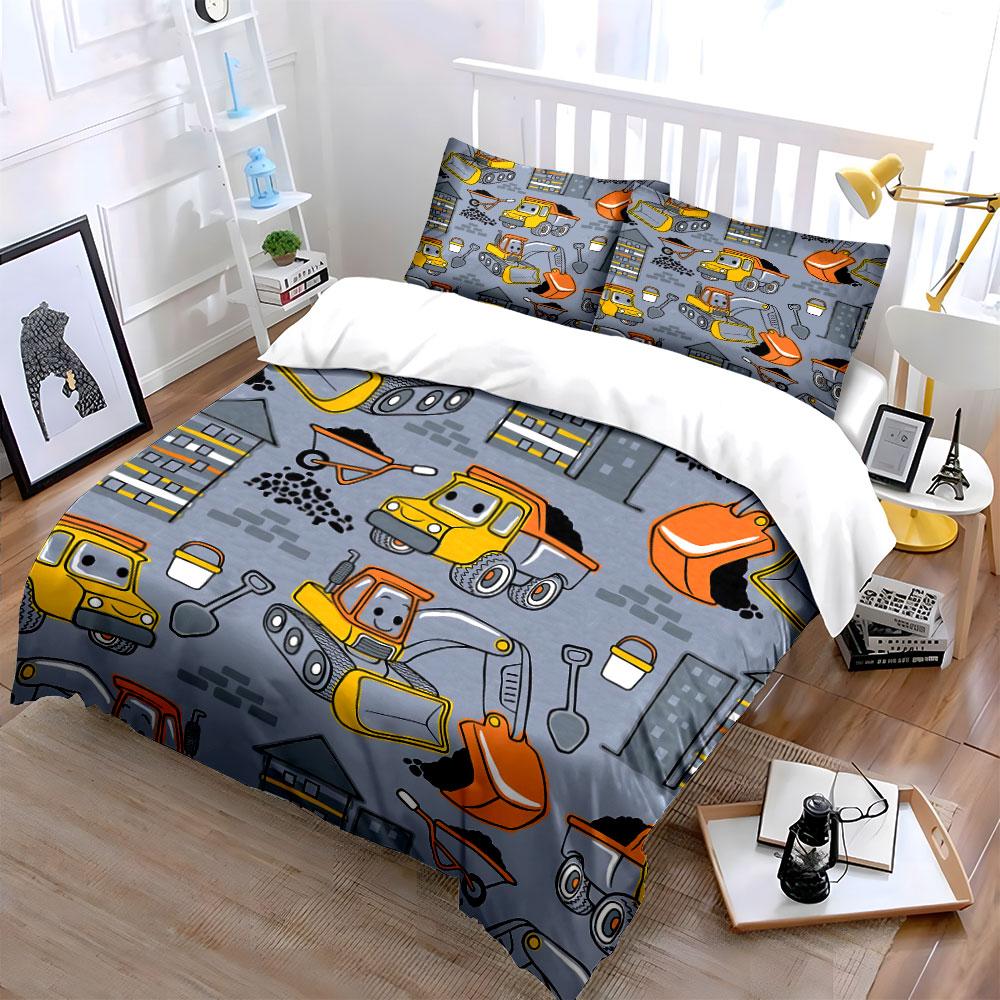 Construction Vehicles Pattern Bedding Duvet Cover Set Duvet Cover Pillowcases (1*Duvet Cover 2*Pillowcases, without duvet insert)