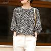 Button Round Neck Casual Loose Printing Pullovers Spring Ssummer Thin T-Shirts Women's Clothing Retro Temperament Comfortable
