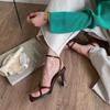 2023 Summer Narrow Band Heel Sandals Women Thick Heel 7 CM Ankle Strap Fashion Square Toe Ladies Dress Women's Shoes