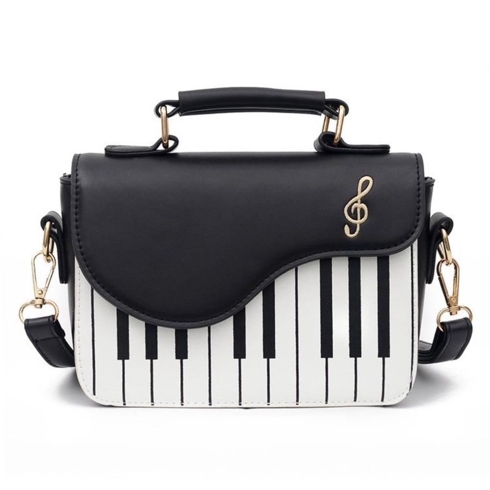 Vintage Mini Square Bag Crossbody PU Leather Bag Trendy Piano Pattern Shoulder Bag Unisex