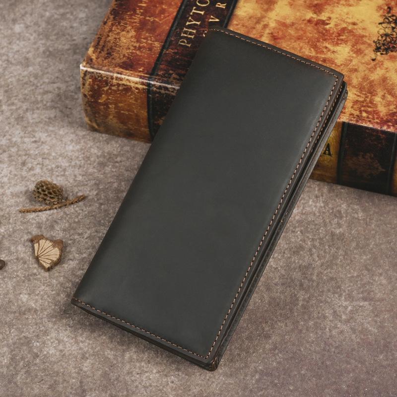 Винтажный мужской кошелек-бифолд из кожи Crazy Horse - Натуральный кошелек из коровьей кожи высшего качества, длинный, с зажимом для денег