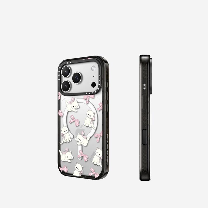 CASETIFY Серия «Лесное утро» Бантик Котенок Прозрачная Черная Рамка Чехол MagSafe для iPhone 17 Pro Max