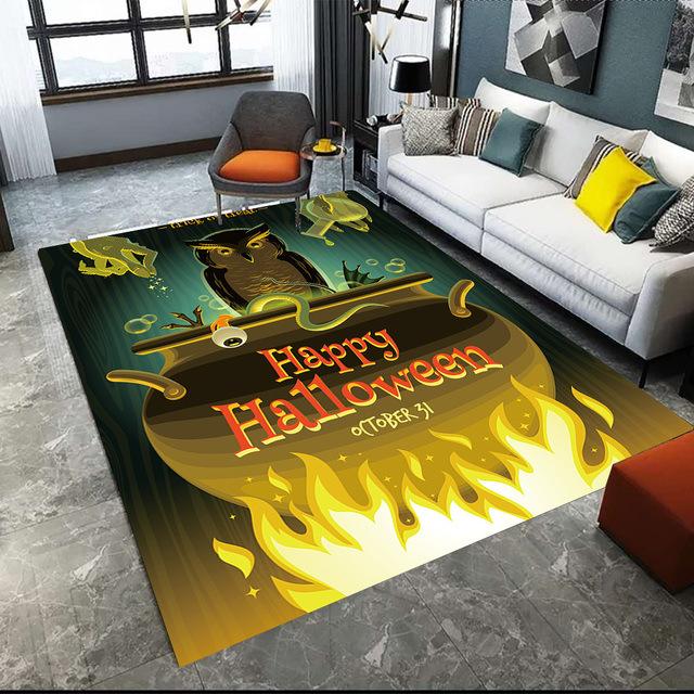 Halloween Crystal Velvet Horror Pumpkin Carpet Living Room Coffee Table Mat Bedroom Bed Blanket Bathroom Non-Slip Mat