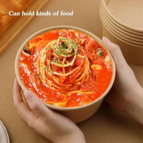 Huaiid 50-Pack 25oz Kraft Paper Bowls with Lids, Paper Salad Bowls, Disposable Food Containers for Parties, Salads, Soup, and Ice Cream