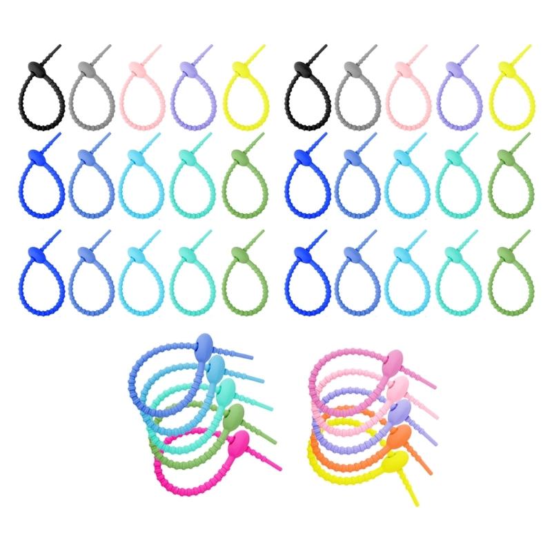 Pack of 10/20/50 Silicone Reusable Bag Twist Wire Fasten Cable Zip Tie Flexible Ties for Organization and DIY Projects