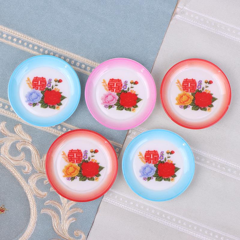 5Pcs Dollhouse Miniature Supplies Chinese Double Happiness Food Plate Miniatures Kitchen Accessory
