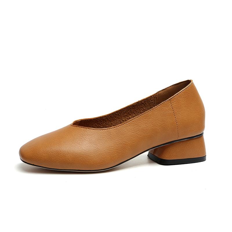 2024 модная нескользящая обувь на низком каблуке, женская летняя и осенняя повседневная кожаная обувь с квадратным носком, простая обувь с неглубоким носком