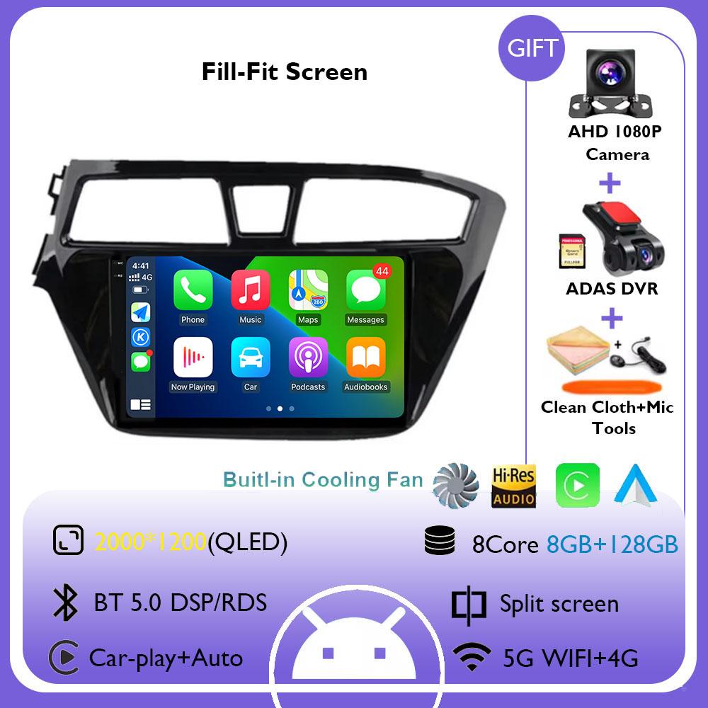 Android 14 For Hyundai I20 2014-2018 Car Radio Stereo Multimedia Navigation Video Player GPS Wireless Carplay Auto QLED screen