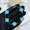 Womens Malachite Clover Jewelry Set Blue Agate Earrings Necklace Bracelet Vintage Style