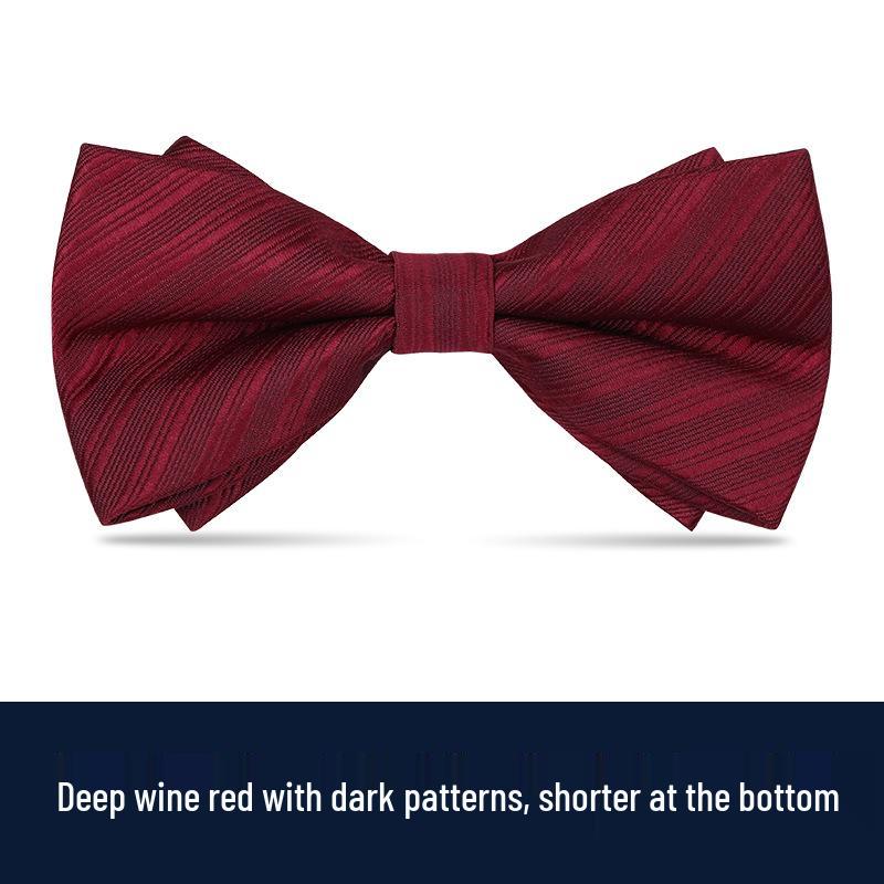 Men's Burgundy & Black Bow Tie for Weddings - British Korean Style