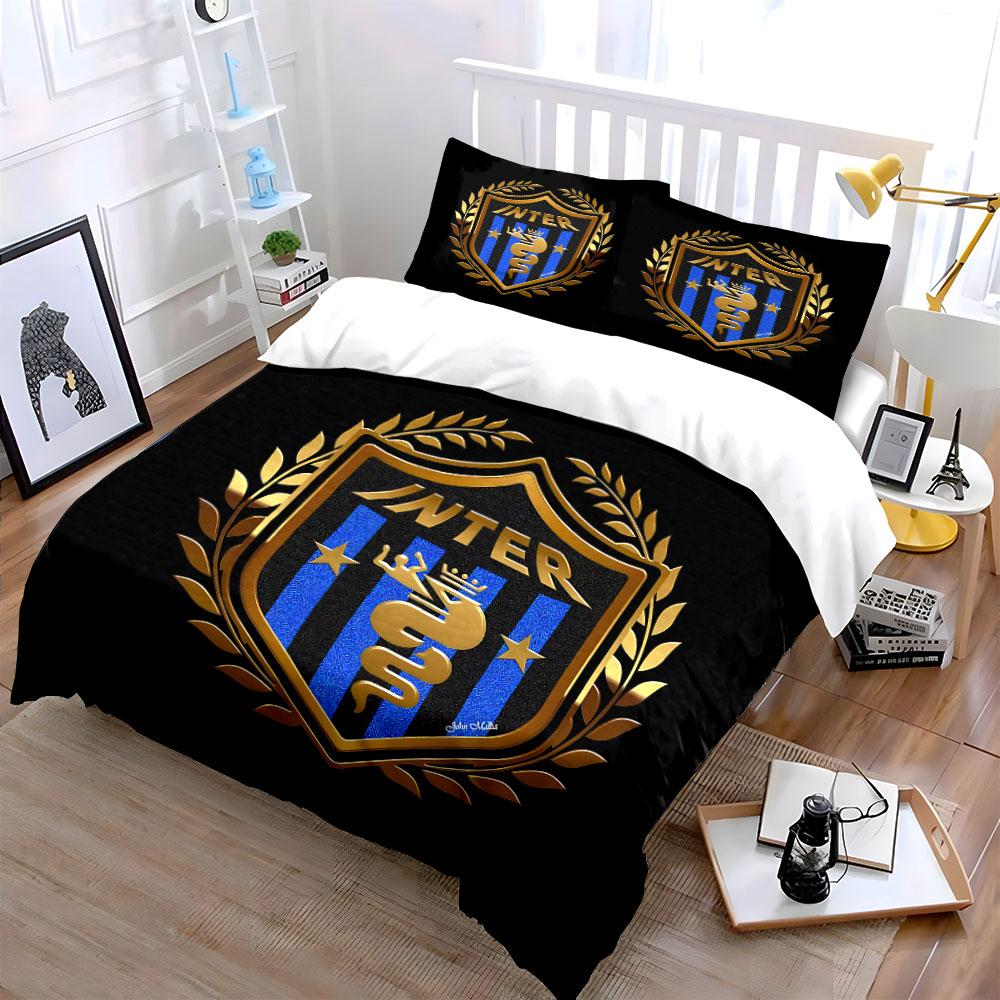 Inter Logo Golden Design Bedding Duvet Cover Set Duvet Cover Pillowcases  (1*Duvet Cover 2*Pillowcases, without duvet insert)