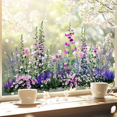 Красочная Цветочная Наклейка на Окно Съемные Цветочные Наклейки на Окно Водонепроницаемая Статическая Наклейка на Окно для Дома Офиса Спальни Ванной Комнаты Декор