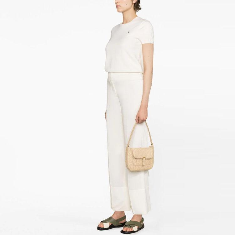 Polo Ralph Lauren Ss23 однотонная футболка с вышитым логотипом и круглым вырезом с коротким рукавом, женские топы, цвет не совсем белый 211891673-001