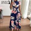 Women's Summer Dress To The Floor, with A Floral Print Short Sleeve O-Neck Casual Dresses
