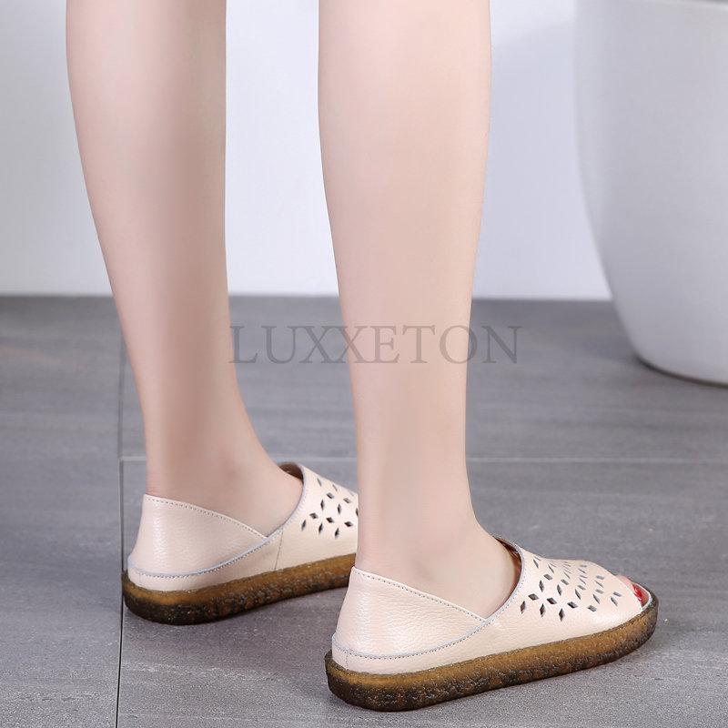 Натуральная кожа Большие размеры 35-43 Женские сандалии Peep Toe Sandalia Feminina Модные летние удобные туфли-оксфорды для женщин