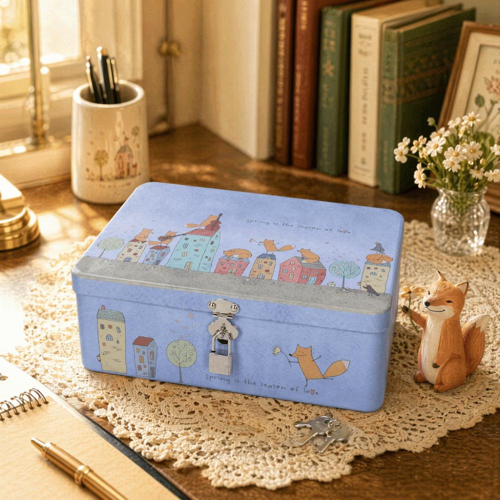 With Lock Lid Metal Storage Container Large Capacity Lockable Tin Box  For Home Kitchen