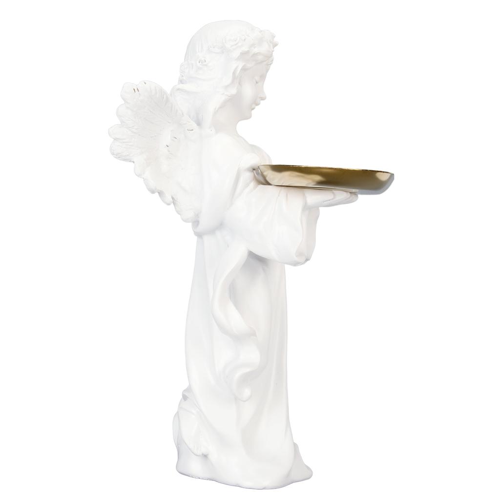 Статуэтка ангела-младенца, дизайн подноса, высота 11,8 дюймов, ручная резьба, богатые детали, смоляная фигурка херувима для спальни