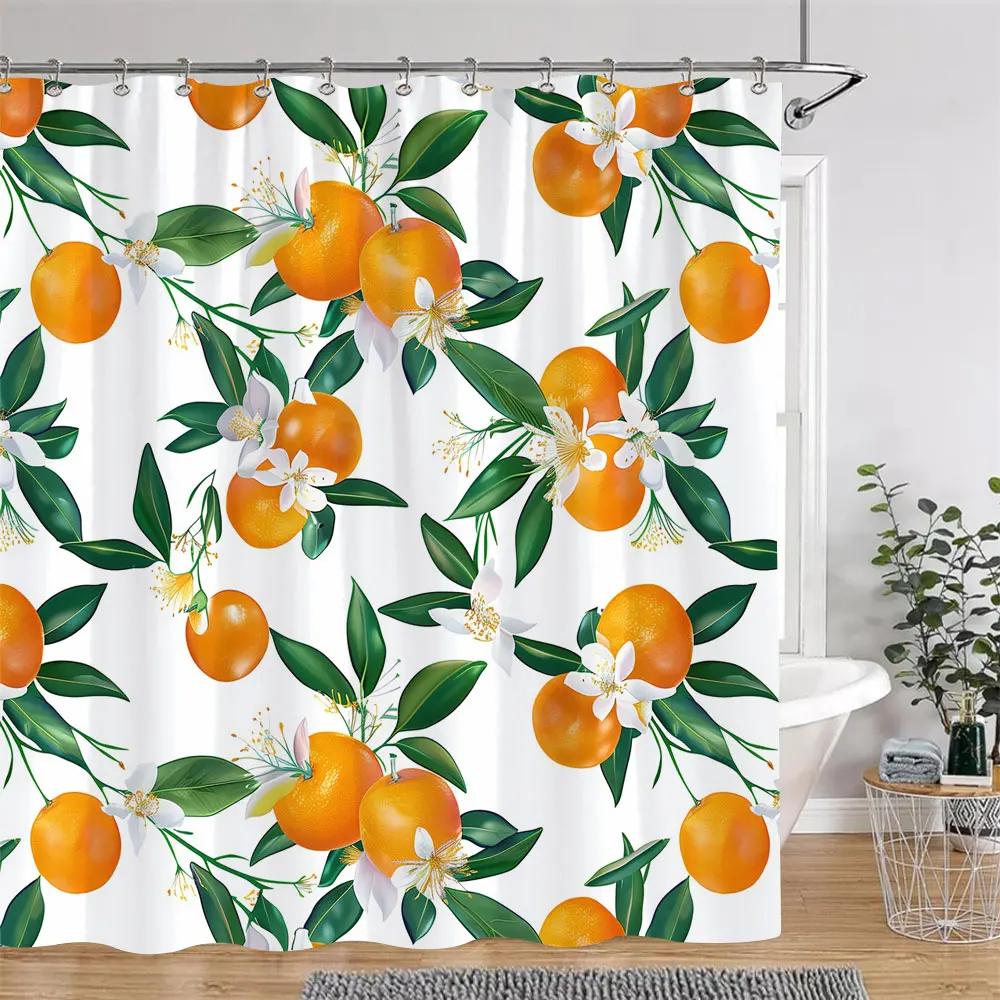 Cherry Strawberry Lemon Peach Fruit Print Shower Curtain Polyester Fabric Children Bathroom Curta Bathroom Decor With Hooks