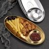 304 Stainless Steel Oval Serving Tray with Divided Dip Section Kitchen Appetizer Dish Snack Plate for Fries and Chicken Nuggets