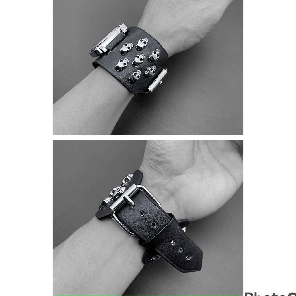 Роскошные часы с квадратным циферблатом, металлическим черепом, в стиле стрит-панк, рок, готика, винтаж, ретро, кварцевые, с ремешком из ПУ кожи, мужской браслет-манжета на Хэллоуин