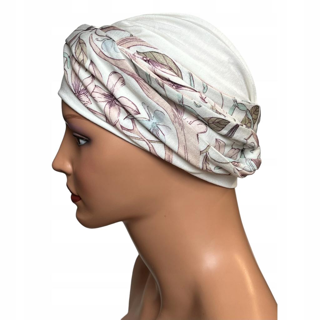 Turban Damski Wiosenny Lena Ecru-419 Chusta Miękka Także Po Chemioterapii