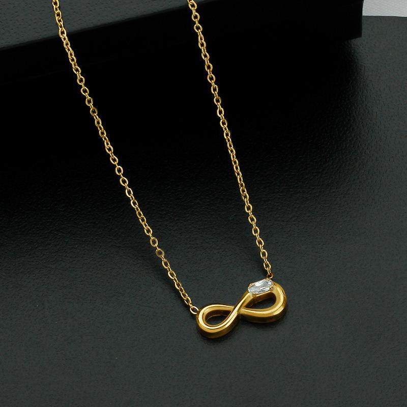Stainless Steel Light Luxury High-End Sporty Micro-Inlaid Zircon Lucky Number Bamboo Pendant Necklace Accessory Infinite Loop