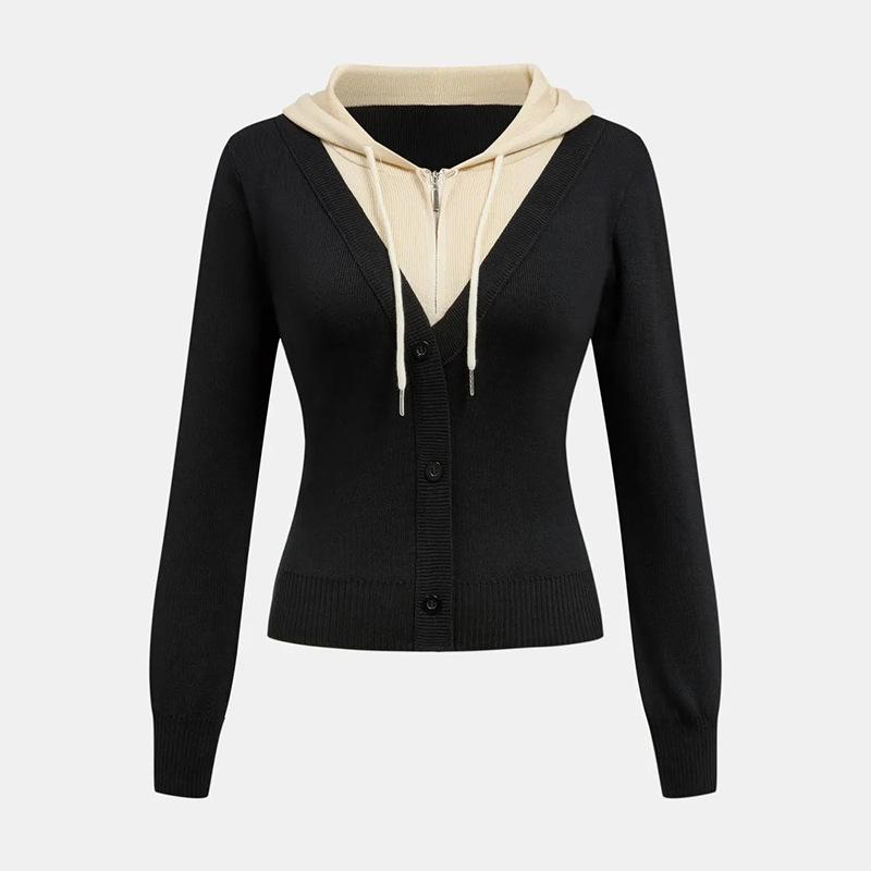 Женская трикотажная рубашка с капюшоном и длинным рукавом, тонкая, однотонная, с плетением снизу