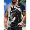 3D Majestic Horse Printing Round Neck Street Fashion T-Shirt Three-Dimensional Printing Horse Men's Creative Short-Sleeved Round