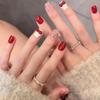 Съемные ногти "Кошачий глаз" в горошек со съемными элементами-бантиками - Милый ручной дизайн ногтей к Новому году