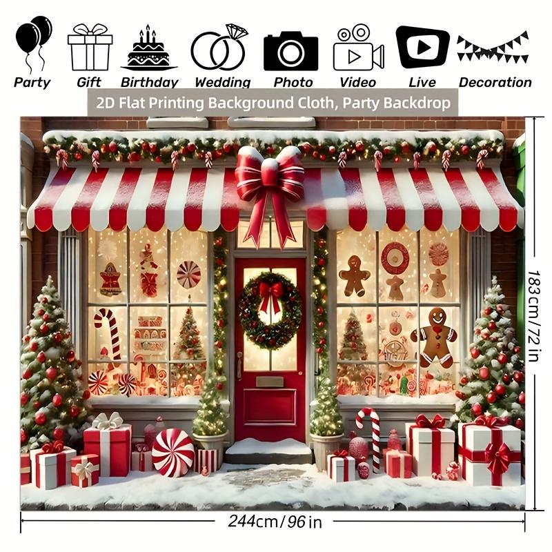 1 piece of 2D flat banner background cloth Christmas themed red and white decoration shop front window wall covering cloth
